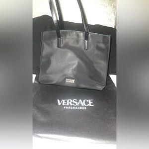 Black Versace Tote with Logo Plaque